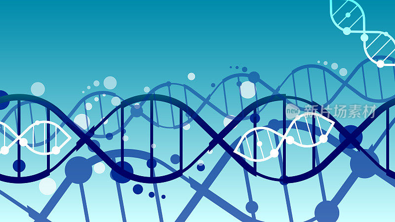 简单的横幅插图- DNA链，键，分子和粒子。